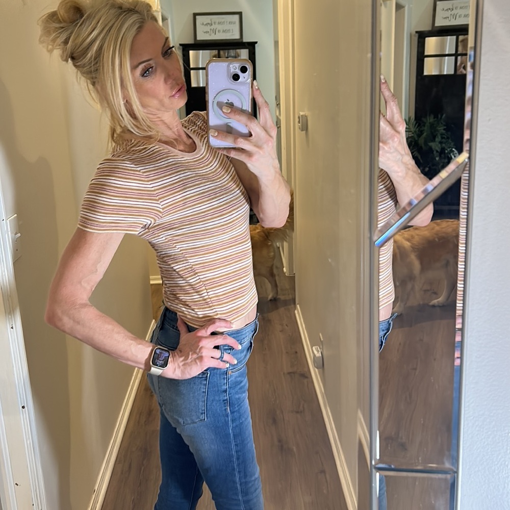 American Eagle striped cropped short sleeve T-shirt. Size Small